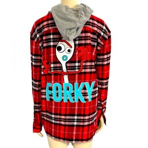 Disney Forky Plaid Flannel Full Zip Shirt Hoodie size Medium - NEW - Toy Story